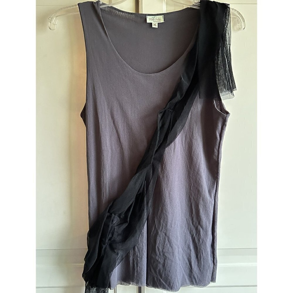 PETIT POIS By Viviana G Women’s Gray Black Mesh Stretch‎ Nylon Tank Top Size XL